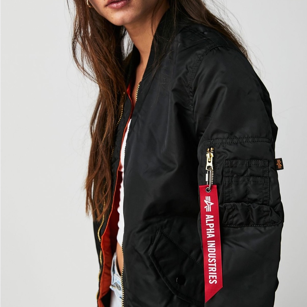 Alpha Industries Women's Black Bomber Jacket with Red Accents